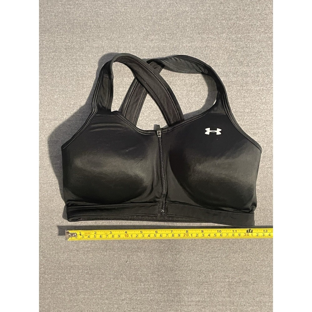 Under Armour Front Zip Sports Bra Medium 34-36 Black High Impact Running Workout